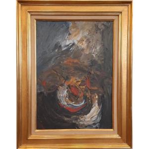 Oil On Panel - Red Composition - Stacha Halpern (1919 - 1969)