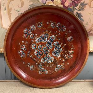 Painted Sheet Metal Tray With Nineteenth Floral Decor