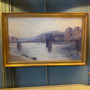 Lyon, The Old Footbridge Of The Palace Of Justice, Watercolor Early Twentieth