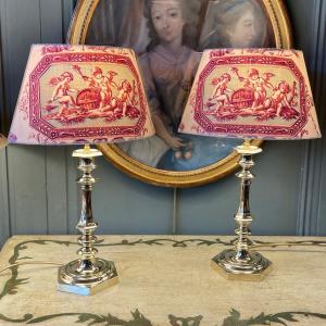 Pair Of 19th Century Bronze Lamps, Height 48 Cm