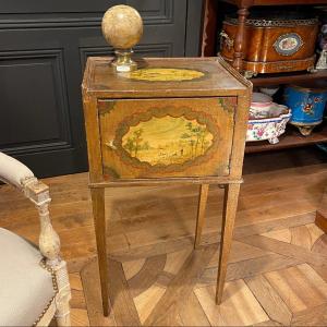 Painted Wooden Table With Landscape Decor