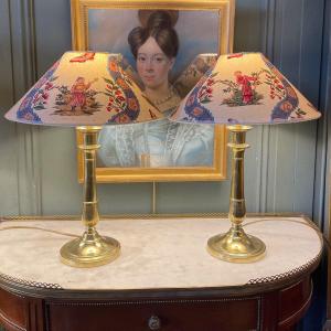 Pair Of Bronze Lamps, Height 41.5 Cm