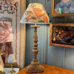 Large Painted Wood Lamp, Height 85 Cm