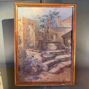The Well, Watercolor Early 20th Century