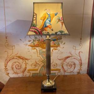 Brass And Marble Lamp, Height 68 Cm