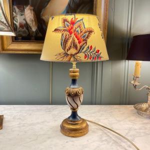 Small Painted Wooden Lamp, Height 42.5 Cm