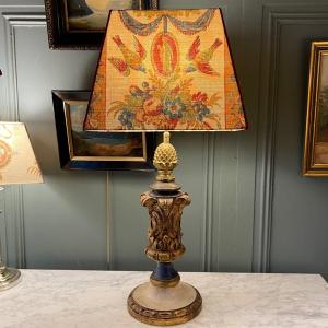 Large Painted Wooden Lamp, Height 71 Cm