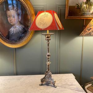 Tripod Lamp In Silver-plated Bronze, Height 67 Cm