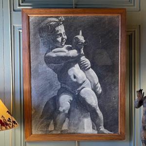 The Child With The Goose, 19th Century Academic Drawing