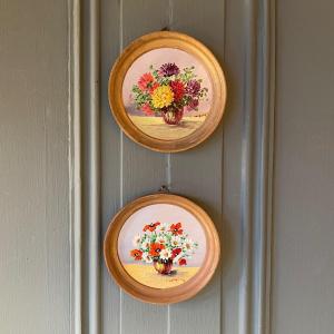 Pair Of Miniatures, Bouquets Of Flowers