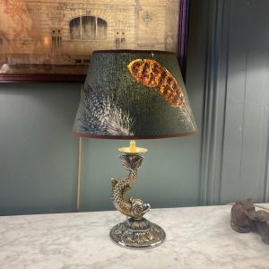 Bronze Dolphin Lamp, Height 38 Cm