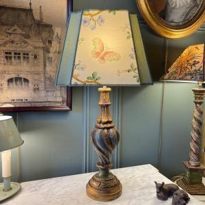 Painted Wooden Lamp, Height 71 Cm