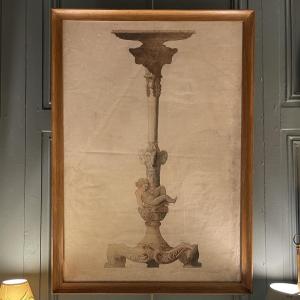 Torch Holder Pedestal Table, Large 19th Century Drawing