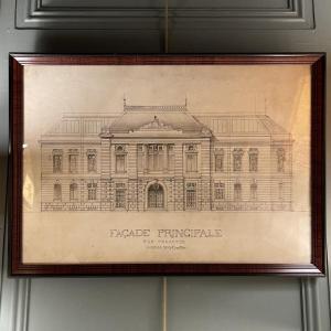 Facade Of A Neoclassical Building, 19th Century Drawing