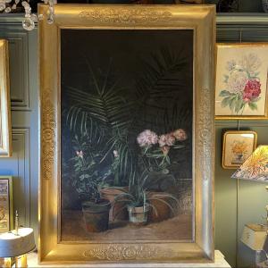 Important 19th Century Flower Painting, Rhododendrons, Old Roses And Dypsis