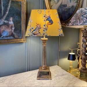 Painted Wooden Lamp, Height 60 Cm
