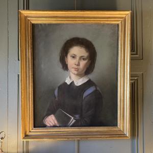 Portrait Of A Young Girl, Pastel, 19th Century