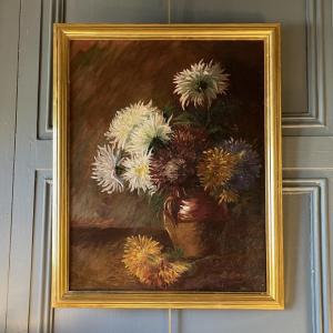 Bouquet Of Dahlias In A Terracotta Jar