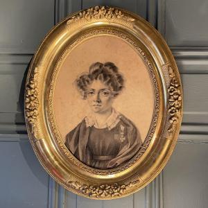 Portrait Of A Young Woman With A Maltese Cross, 19th Century Drawing