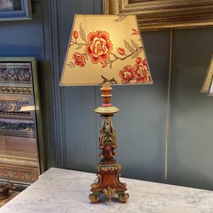 Tripod Lamp In Painted Wood, Height 56 Cm