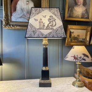 19th Century Patinated Bronze And Brass Lamp, Height 81.5 Cm