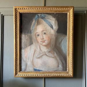 Portrait Of A Young Lady With A Blue Ribbon, 18th Century Pastel