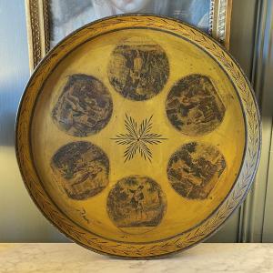 Painted Sheet Metal Tray Decorated With "songs By Pierre-jean De Béranger", 19th Century