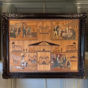 The Return Of The Prodigal Son, Straw Marquetry And 19th Century Engravings