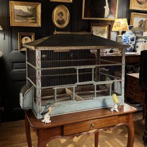 19th Century Painted Wooden Birdcage
