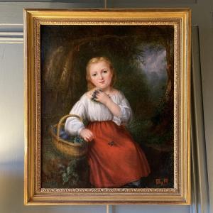 Portrait Of A Little Girl With Violet Flowers, Dated 1866