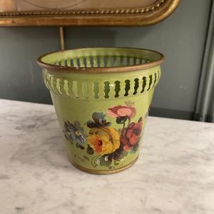 Small Flowerpot, Basket In Painted Tin