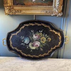 Painted Sheet Metal Tray With Floral Decoration