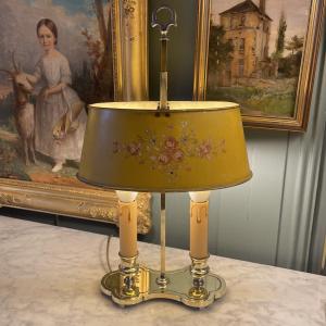 Bronze Bouillotte Lamp With Floral Decoration, Height 43 Cm