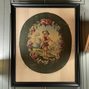 The Shepherd Playing The Flute, Aubusson Cardboard, 19th Century