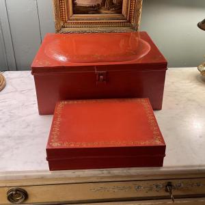 Set Of Two Painted Sheet Metal Boxes