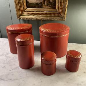 Set Of Five Painted Tin Boxes