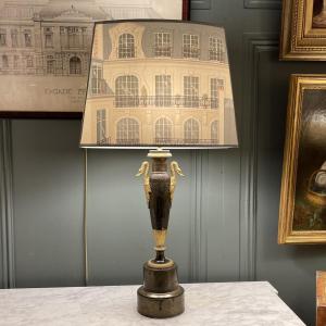 Carcel Lamp In Painted Sheet Metal, 19th Century, Height 74 Cm