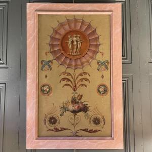 Louis XVI Style Decorative Panel, Oil On Canvas, 19th Century