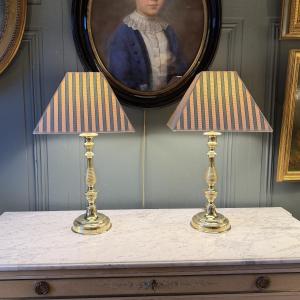 Large Pair Of 19th-century Bronze Lamps, 55 Cm High