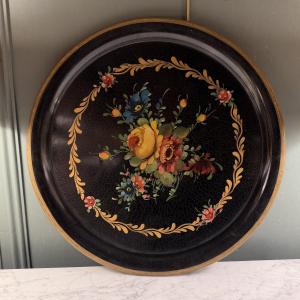 Painted Sheet Metal Tray With Floral Decoration