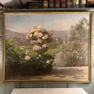 The Bridge, An Important Oil On Canvas By Cécile Bougourd, 19th Century