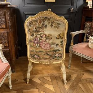 Painted And Gilded Wooden Fireplace Screen