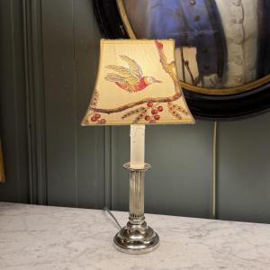 Silvered Bronze Lamp, Height 40.5 Cm