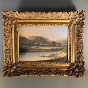 On The Riverbank, A Lively Landscape Dated 1837