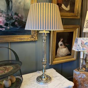 Large Silver-plated Metal Lamp, 80 Cm High