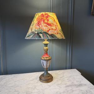 Small Painted Wooden Lamp, 43.5 Cm High