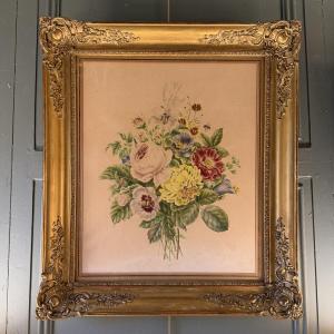 Bouquet Of Flowers, 19th Century Watercolor