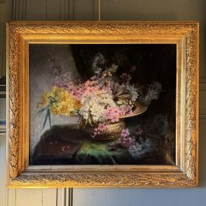 Bouquet De Fleurs, Oil On Canvas Dated 1891