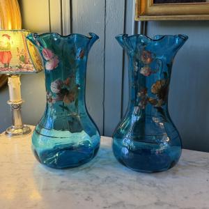 Pair Of Blue Glass Vases