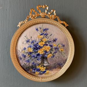 Bouquet Of Cornflowers And Daffodils, Miniature By Lucie Louppe